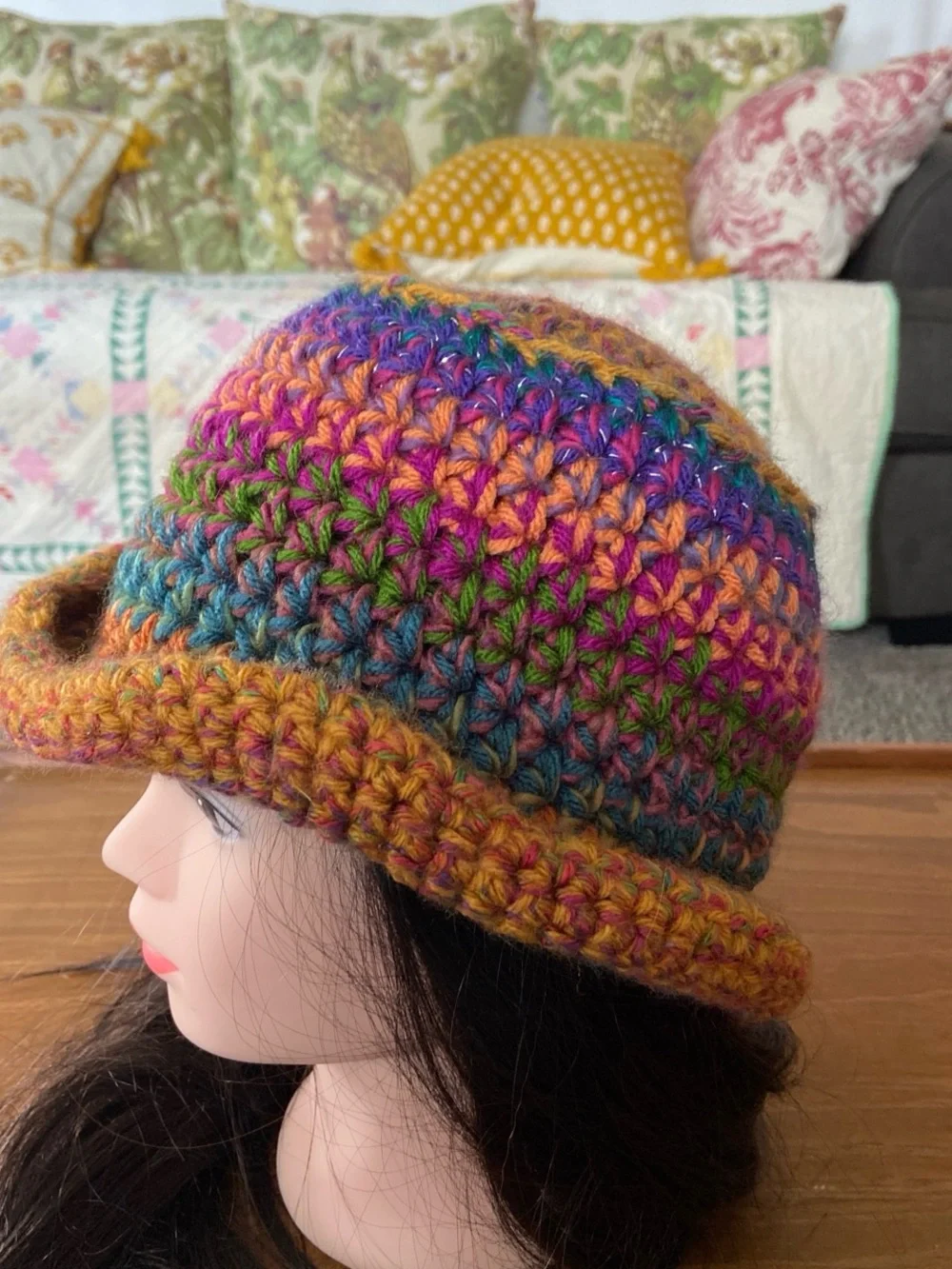 Multi-Color Crochet Bucket Hat - Women
